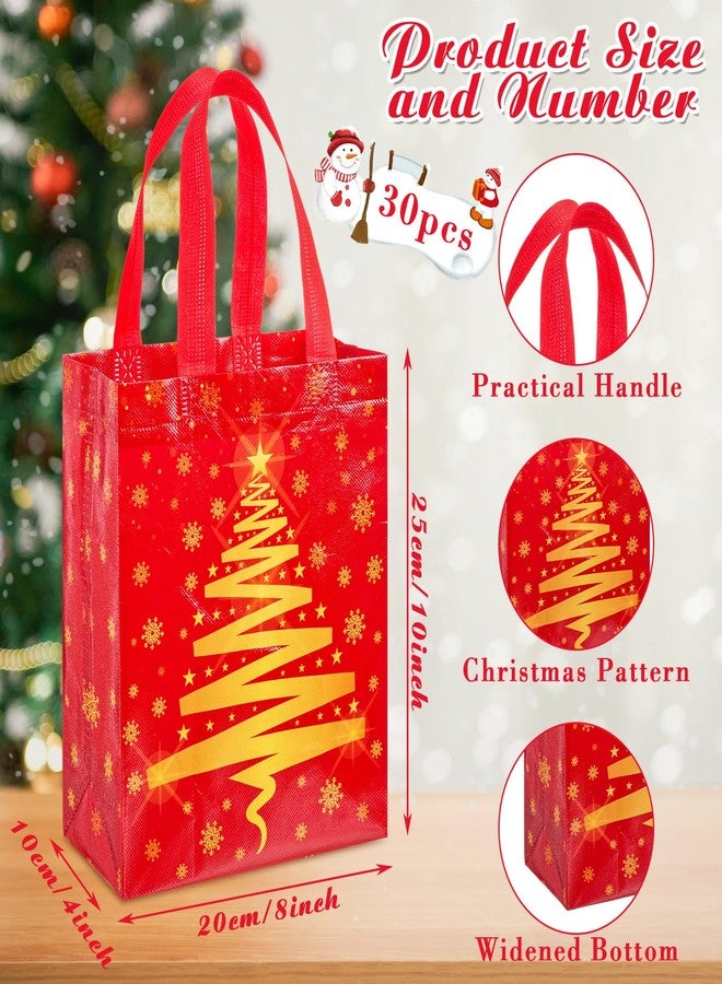 Threlaco 30 Pcs Christmas Gift Bags Bulk Reusable Non Woven Christmas Tree Red and Gold Goodie Treat Bags with Handles for Xmas Holiday Party Favors Gifts Wrapping, 10 x 8 x 4 Inch - Image 3